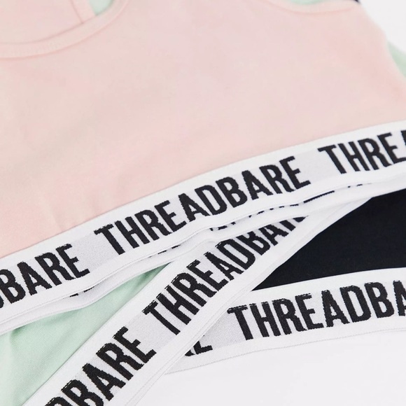 Threadbare 3 pack logo bralet in pink / green / black UK Size 8 - Picture 2 of 6